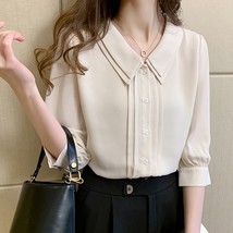 Peter Pan Collar Pullover Shirt Women 2022 Summer Tops Half Sleeve Casual Woman  - £44.41 GBP