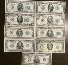 Reproduction 1928 Federal Reserve Note Set $5 -$10,000 Complete Set 9 Notes - £16.60 GBP