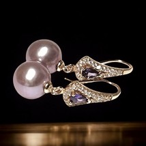 Fantastic 10 - 10.5mm Natural Purple Lavender Pink Edison Pearl Dangle Earrings - £106.46 GBP