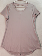 Layer 8 T Shirt Top Women Medium Purple Short Sleeve Cutout Back Round Neck Logo - £7.50 GBP