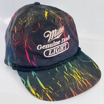 Miller Genuine Draft Neon Black Rainbow Snapback Hat Cap 1980s Rope Logo VTG - £24.59 GBP