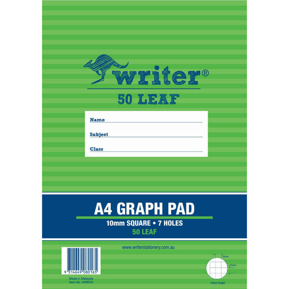 Writer 7 Holes Graph Pad 50 Leaves A4 (10mm Squares) - $29.79