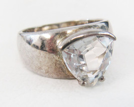 Vintage Modernist 925 Silver Han Thailand White Stone Ring - Sz. 8 - £27.24 GBP