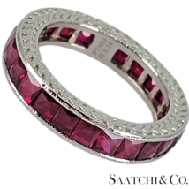 Stunning Platinum (950) Engraved Natural Ruby: Ring Band, Size 5.5 - £1,623.82 GBP