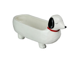 Adorable Happy Dachshund Dog White Ceramic Planter 10.75 Inches Long - £23.72 GBP