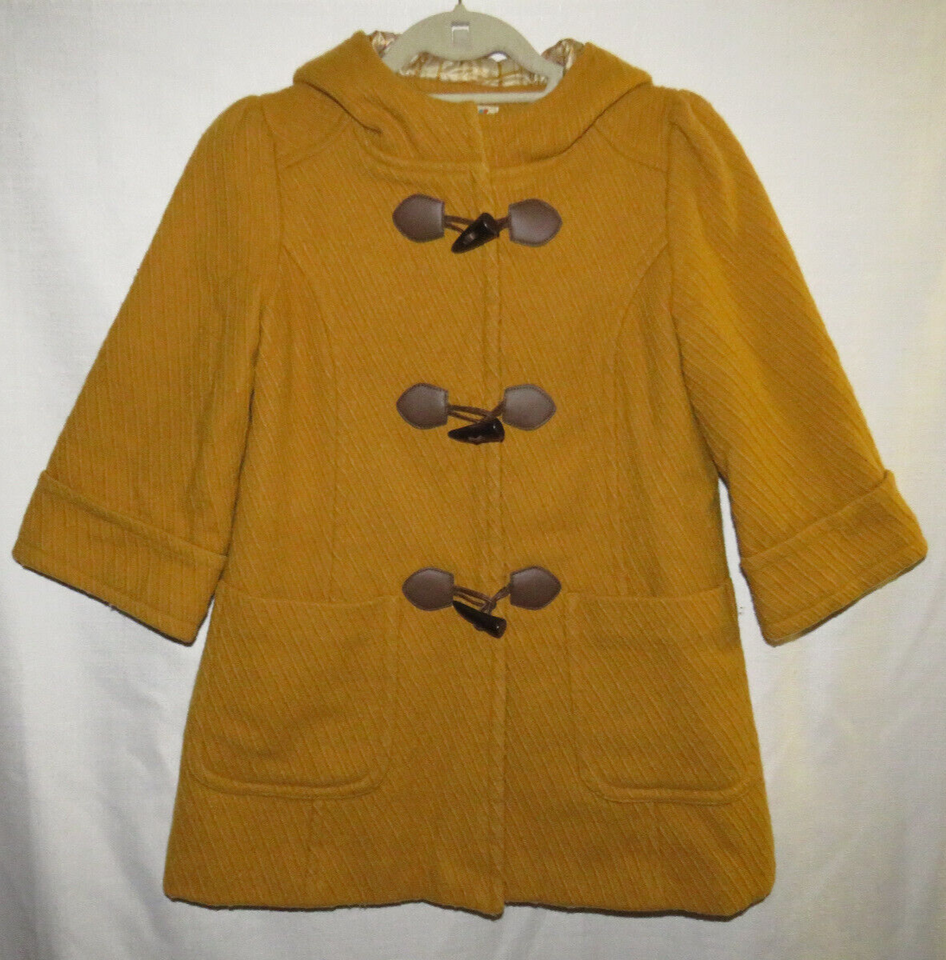 Primary image for Women's Small, Forever21 Mustard Yellow Wool Blend 3/4 Sleeve Retro Toggle Coat