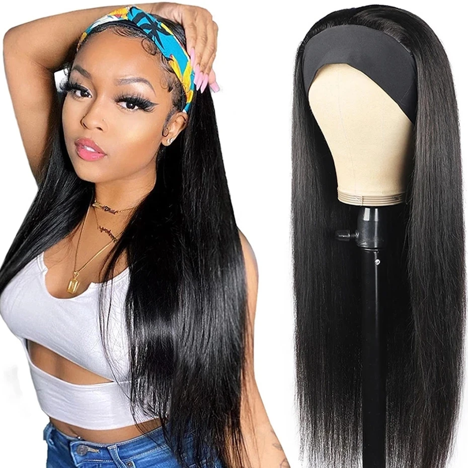 Glueless Straight Headband Wig Human Hair 150% Density Peruvian Human Hair Wi - $43.25+