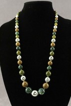 VINTAGE Costume Jewelry Brown Green &amp; Silver Lucite Beaded Necklace 31-3... - £12.92 GBP