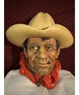 Vintage Bosson RAWHIDE COWBOY Head Bust 1967 Hand Painted England Chalkware - $34.20