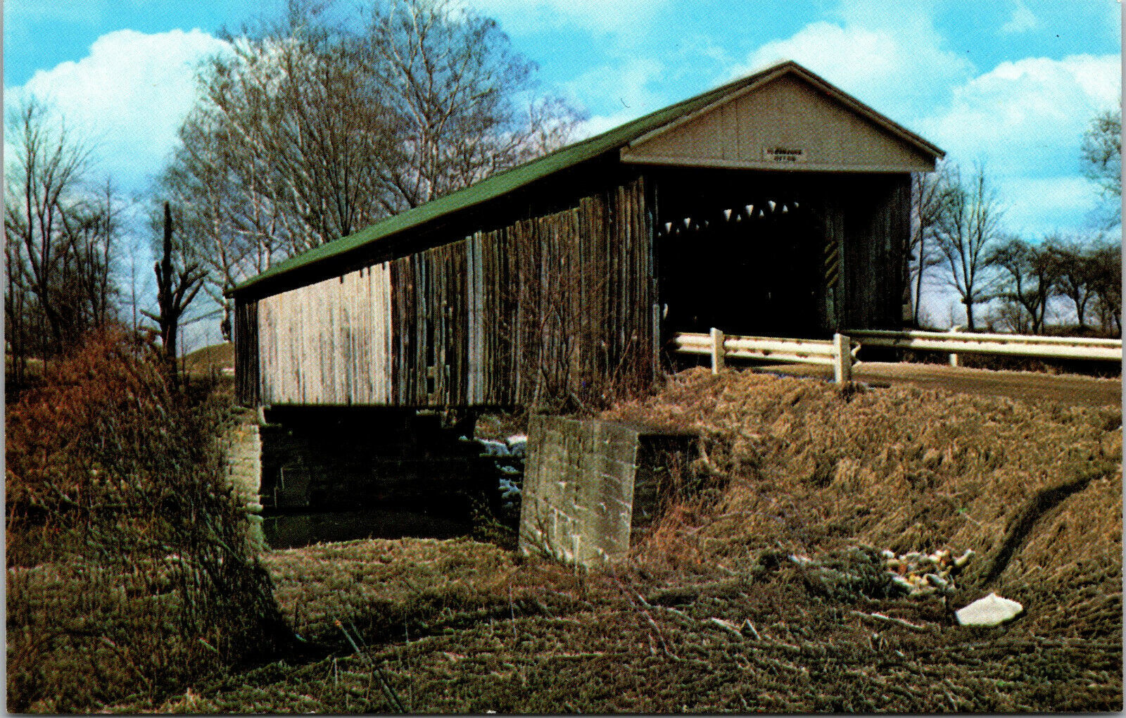 Primary image for ROOT ROAD COVERED BRIDGE POSTCARD MONROE CENTER OHIO ASHTABULA COUNTY RIVER