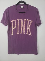 Pink Victoria&#39;s Secret Sequin Logo Top Small Womens Purple Short Sleeve Crew - £17.64 GBP