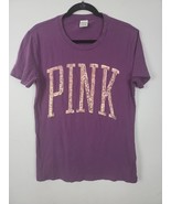 Pink Victoria&#39;s Secret Sequin Logo Top Small Womens Purple Short Sleeve ... - £17.28 GBP