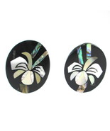 Abalone Mother of Pearl Inlay Flower Earring Oval MOP Stud Black Tropica... - £7.85 GBP