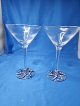 Martini Glasses Set Of Two Decorative Lipstick Pattern Gem Stones On Base - £11.25 GBP