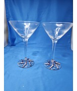 Martini Glasses Set Of Two Decorative Lipstick Pattern Gem Stones On Base - £11.01 GBP