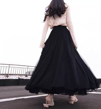Black Maxi Tulle Skirt Women Plus Size Elastic Waist Long Tulle Skirt image 1