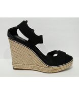 Tory Burch ADONIS Black Elastic Espadrille Heel Wedge Ankle Sandal 10 B Used - $70.00
