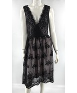 Lace Fit Flare Dress Sz Medium Black over Pink Lining V Neck Sleeveless ... - $556.25 MXN