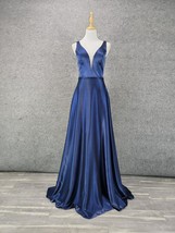 Dark Blue Long Satin Prom Dress Floor Length Women Evening Dress - £47.02 GBP