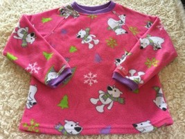 Childrens Place Girls Pink Purple White Polar Bears Fleece Pajama Shirt 5-6 - £3.83 GBP