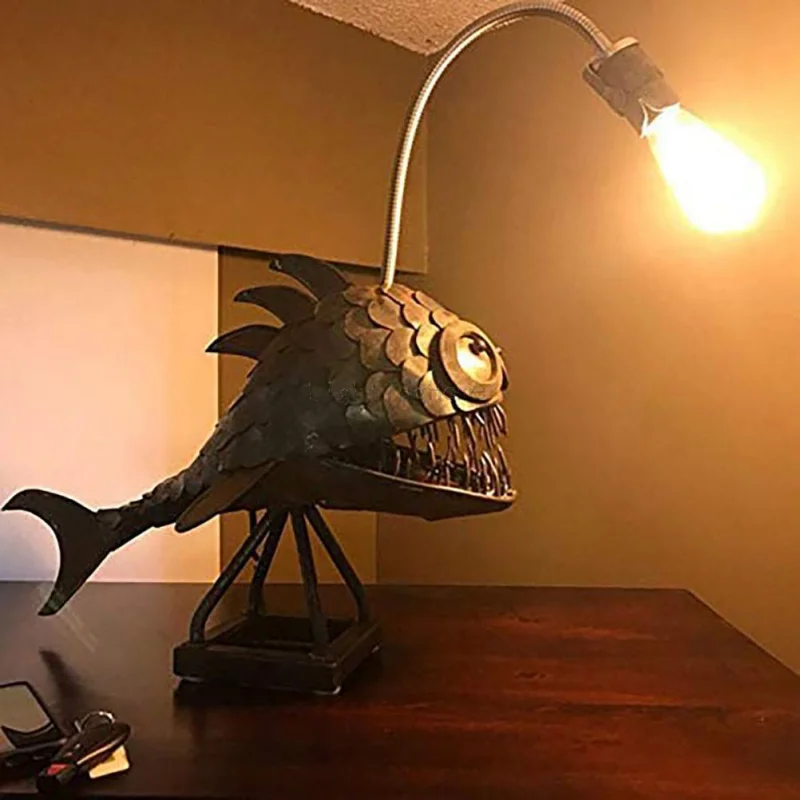 Retro Table Lamp Angler Fish Night Light Flexible Lamp Head Artistic Tab... - $32.37+
