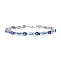 Sterling Silver Oval Tanzanite CZ and Blue Inlay Opal Marquise Bracalet - £105.88 GBP