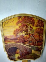 Hand Church Fan - Country Fall Scenery/ Cardstock Fan, Wooden Handle - Advert - £7.64 GBP