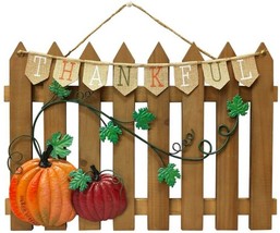 Celebrate Fall Together Thanksgiving Fence Wall Decor  Rustic with Metal Pumpkin - £22.33 GBP