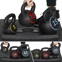 3-Piece Kettlebell Set With Storage Rack Exercise Fitness Weights Indoor... - $63.99