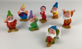 Disney Snow White Seven Dwarfs Rubber Vinyl 3.5&quot; Figures Lot Topper Vint... - $49.45