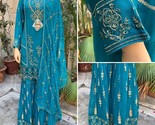 Pakistani Ferozi Blue Straight Style Embroidered Sequins Chiffon Gharara... - $133.65