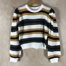 NO COMMENT Junior&#39;s Striped Long Sleeve Puffed Shoulder Sweater NWT Large - £9.72 GBP