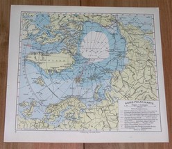 1929 Vintage Map Of North Pole Polar Arctic Greenland Alaska Norway Canada - £15.33 GBP