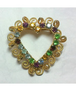 Vintage Gold Tone Rhinestone Heart Brooch - £5.74 GBP