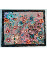 Shabby Mixed Media Collage Assemblage "Spring Fling" on Canvas Board Multi-Color - £22.38 GBP