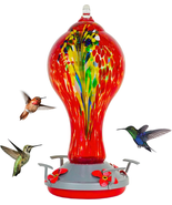 Hummingbird Feeder,  Hand Blown Glass Humming Bird Feeder for Outdoors, ... - £35.79 GBP