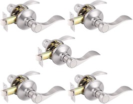 Gobrico 5 Pack Wave Style Euro Interior Door Levers In Satin Nickel Finish, - $88.96