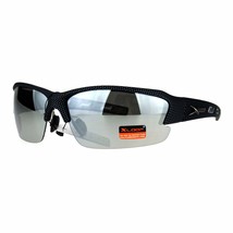 Xloop Mens Sports Sunglasses Half Rim Wrap Matted Black Silver Print UV 400 - £8.75 GBP