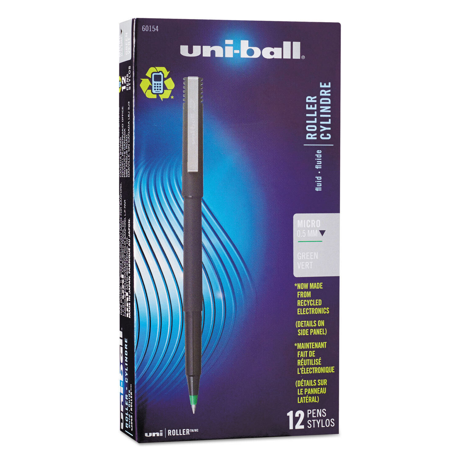 Primary image for uni-ball Roller Ball Stick Dye-Based Pen Green Ink Micro Dozen 60154