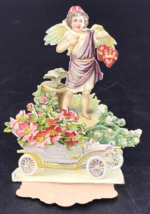 Vintage Angel w/ Hearts Valentine Diecut Embossed Standup Greeting Card Germany - £6.04 GBP
