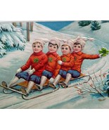 Christmas Postcard Irish Sled Team Clover Shirts Germany 1706 Vintage HW... - $74.10