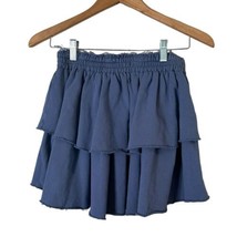 Aerie Weekend Ruffle Tiered Mini Skirt Blue Terry Cloth Pull On Women&#39;s Size M - £19.78 GBP