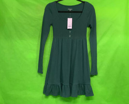 Women’s Long Sleeve Waffle Knit Babydoll Dress  - Wild Fable Green XS - £13.43 GBP