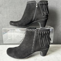 Earthies Zurich Black Suede Leather Booties Fringed Western - Women&#39;s Si... - $37.95