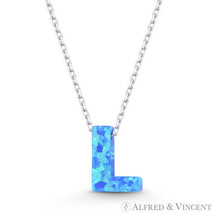 Initial Letter L Blue Lab-Created Opal 10mm Pendant 925 Sterling Silver Necklace - £19.47 GBP