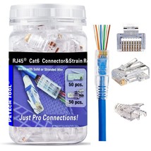 Rj45 Cat6 Pass Through Connectors Gold Plated 8P8C Plugs And Strain Reli... - $32.29