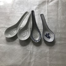 Four 4 Vintage Chinese Japanese Porcelain Ware Soup Spoons 5.5.” White, Blue - $12.19