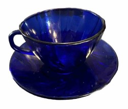 Vintage Vereco France Cobalt Blue Glass Coffee Cup &amp; Saucer Set - £11.02 GBP