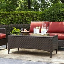 Crosley Kiawah Glass Top Wicker Patio Coffee Table in Brown - £168.93 GBP