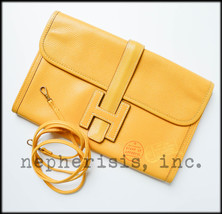 AUTH RARE Hermes MINI MINI JIGE Leather Clutch Bag with Strap JAUNE COUR... - £1,584.93 GBP